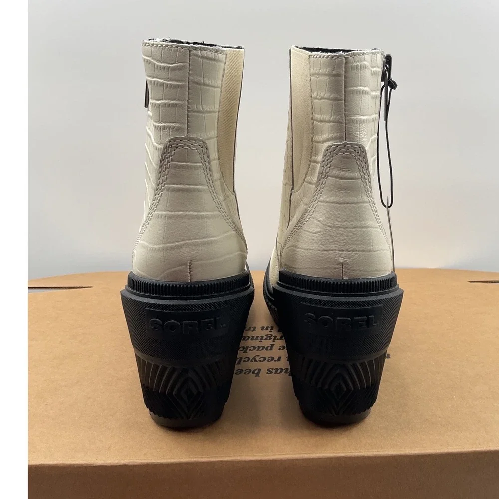 Sorel Brex Boot Lace-Free Waterproof Wedge Zip Croc Leather Chalk NL5148-191 8